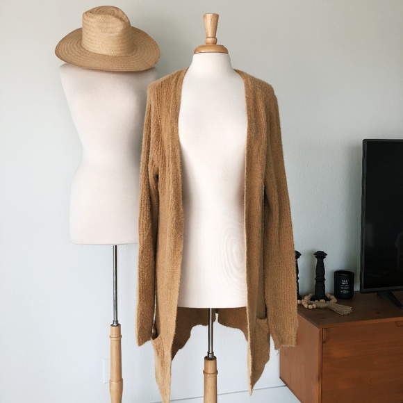 Sweaters - TAN EXTRA PLUSH AND SOFT LONG CARDIGAN WITH POCKETS